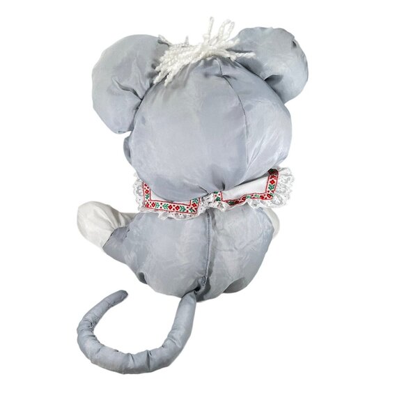 Vtg Fisher Price Gray Christmas Holiday Mouse Candy Cane Plush Nylon 13" 1987 - Picture 4 of 9
